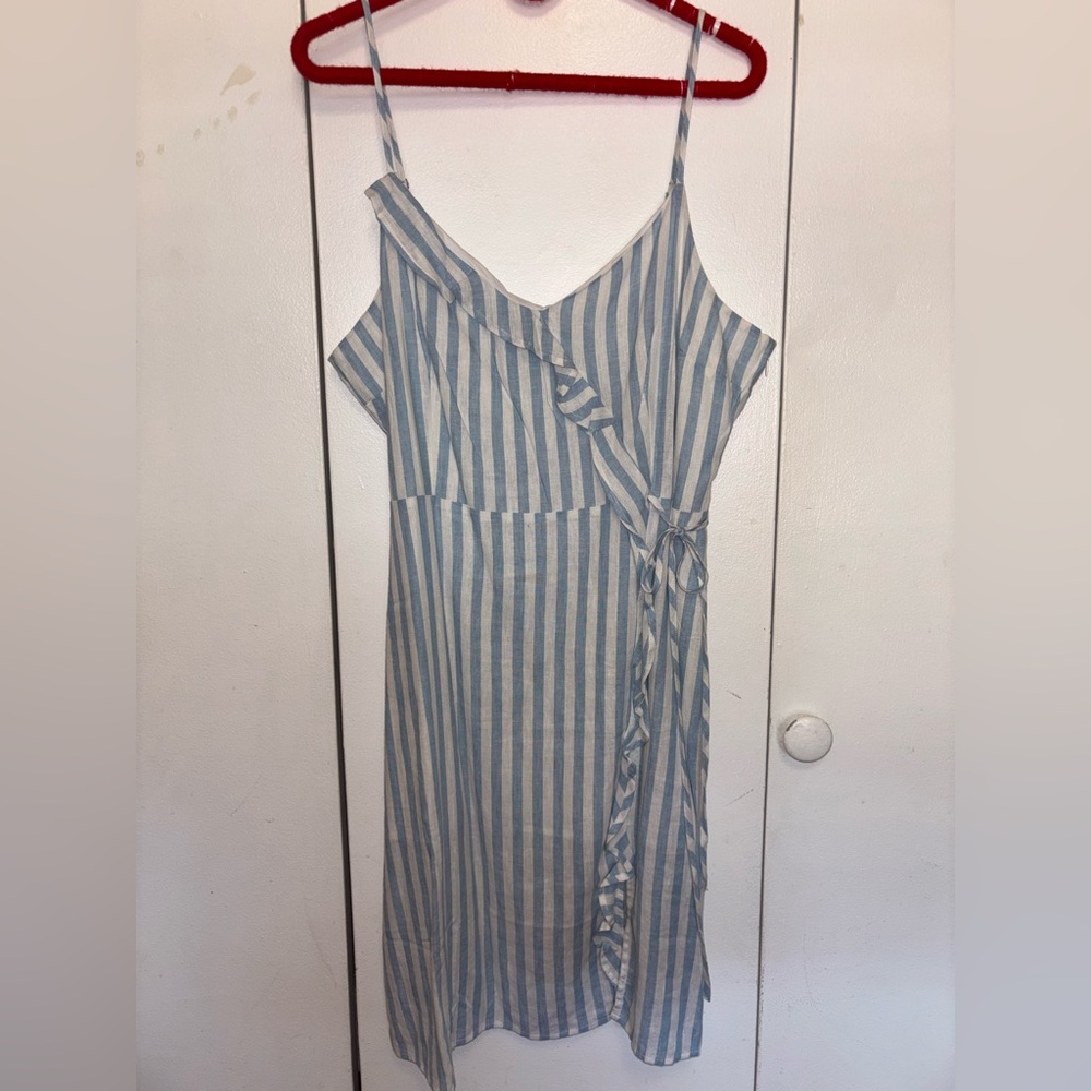 ModCloth Blue Striped Sleeveless Dress with Ruffle NWT